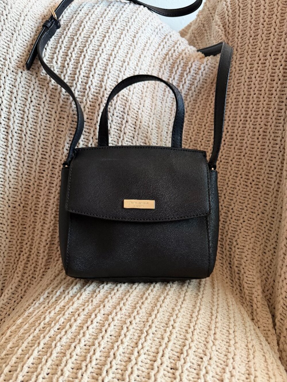Kate Spade Laurel Way Mini Alisanne Crossbody Satchel Black Leather + Card Case